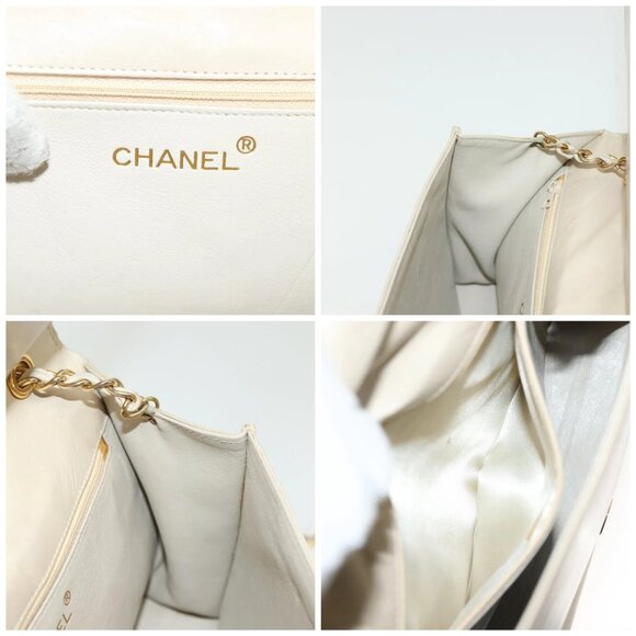 CHANEL Matelasse Chain Shoulder Bag Lamb Skin Ivory Gold CC Auth - Picture 15 of 16